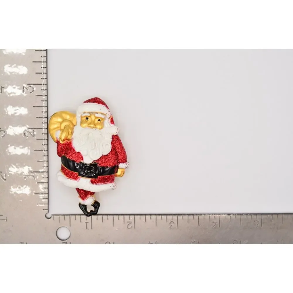 AJC Vintage Christmas Pin Brooch Santa Claus Glitter Heavy Chunky Signed 80s 9B